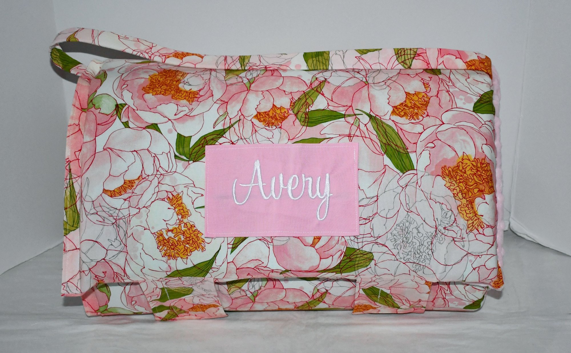 Darling Rose Early Dawn Blush Floral Flower 1.5 Memory Foam Kids Nap Mat with Light Pink Minky Dot Blanket