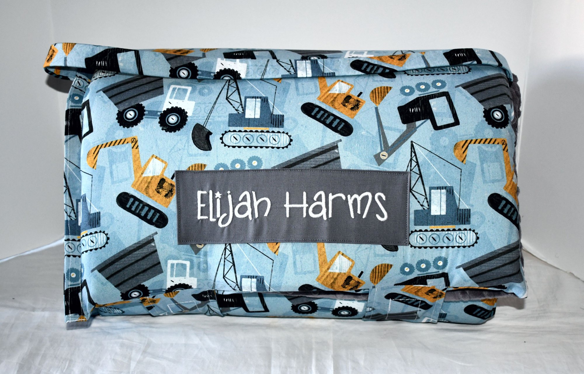 Diggers Dozers Construction Build It Blue Trucks 2 Memory Foam Kids Nap Mat with Grey Minky Dot Blanket