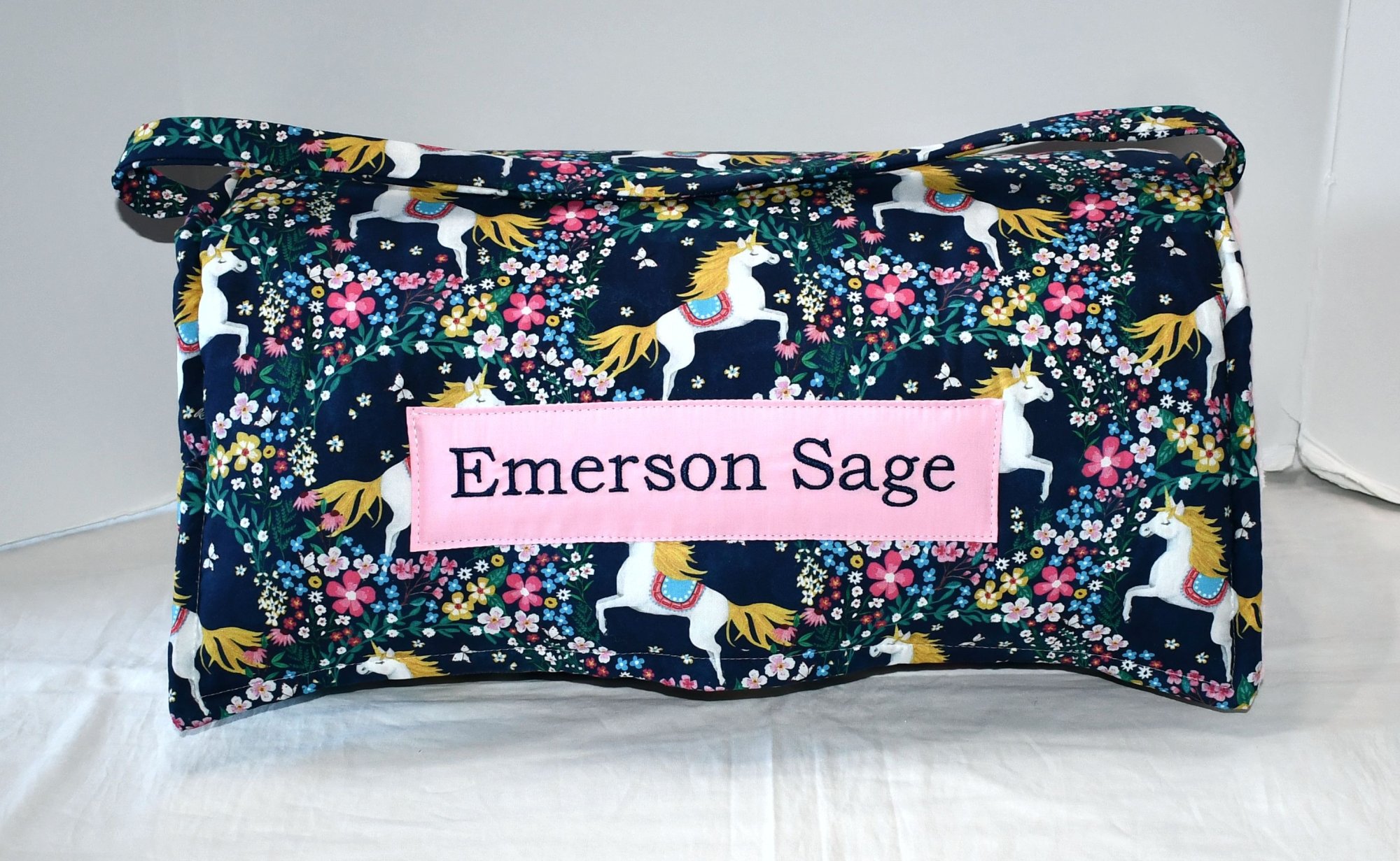Fairy Tale Unicorn Forest Floral Garden Kids Batting Nap Mat with Light Pink Minky Dot Blanket