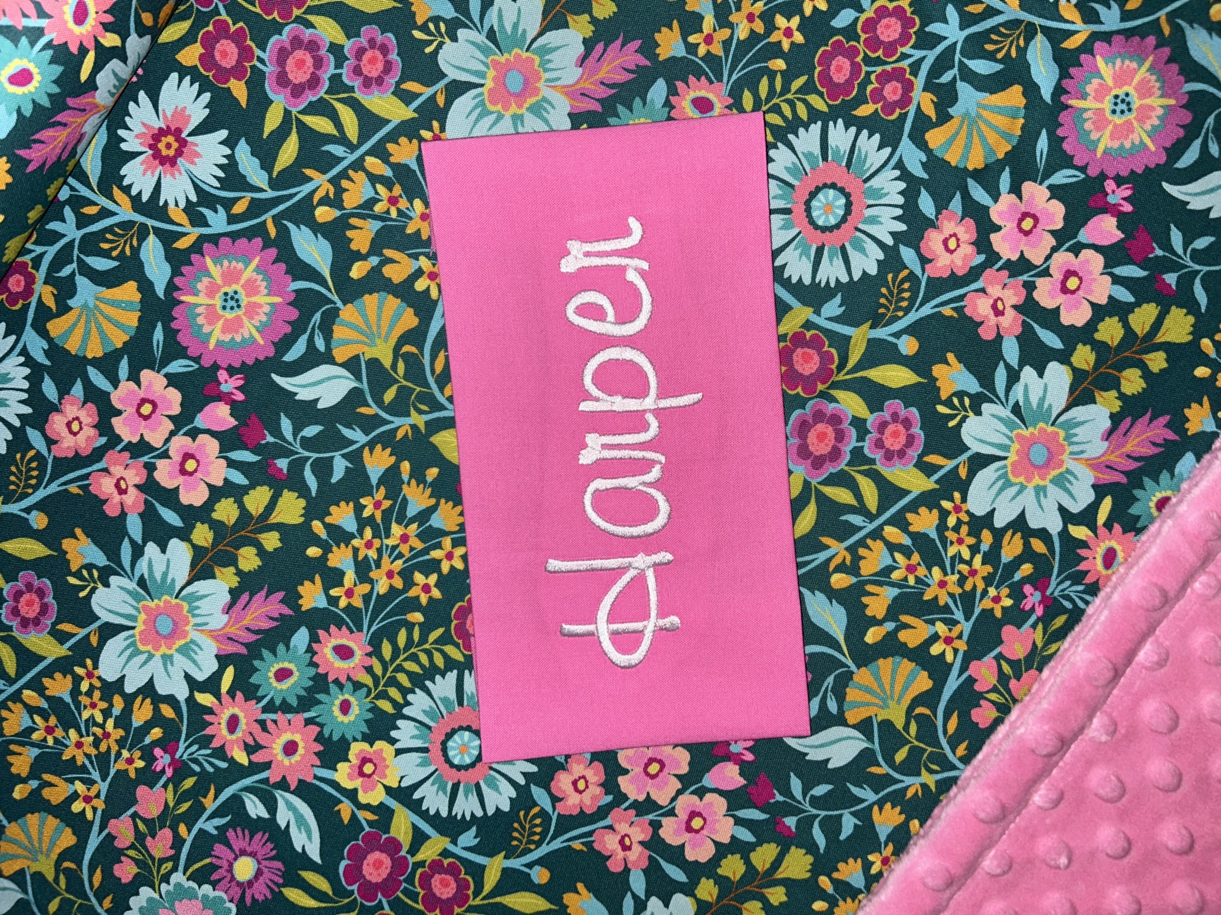 Green Happy Wild Blooms Daisy Flower Floral Kids Batting Nap Mat with Pink Minky Dot Blanket