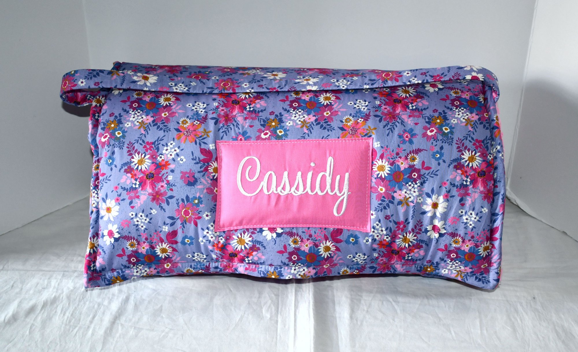 Lavender Violet Daisy Garden Floral Flower Batting Nap Mat with a Pink Minky Dot Blanket