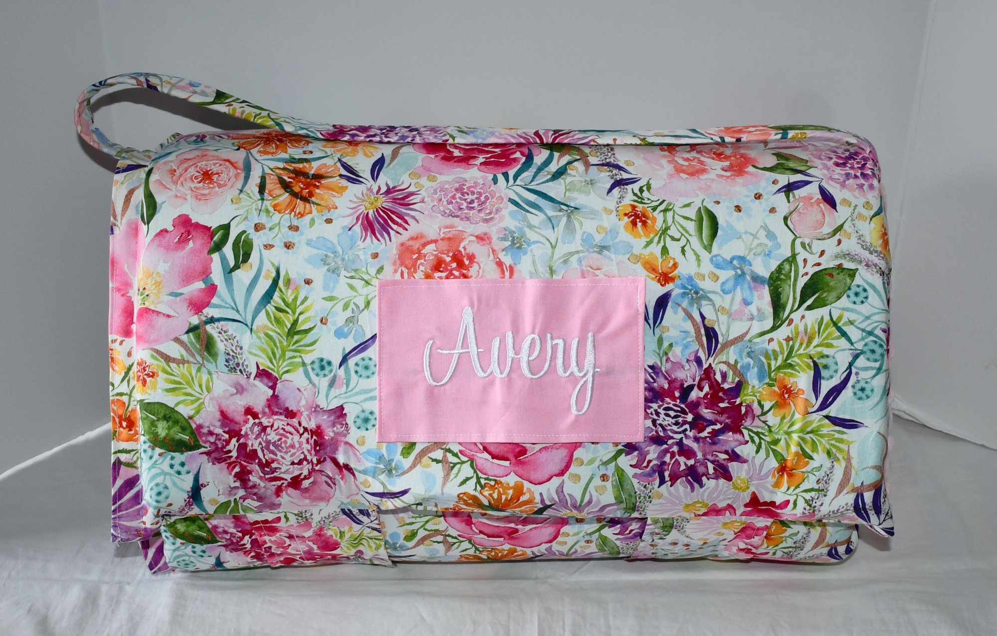 Lily Rose Watercolor Artistic Garden Floral Flower 2 Memory Foam Kids Nap Mat with Light Pink Minky Dot Blanket