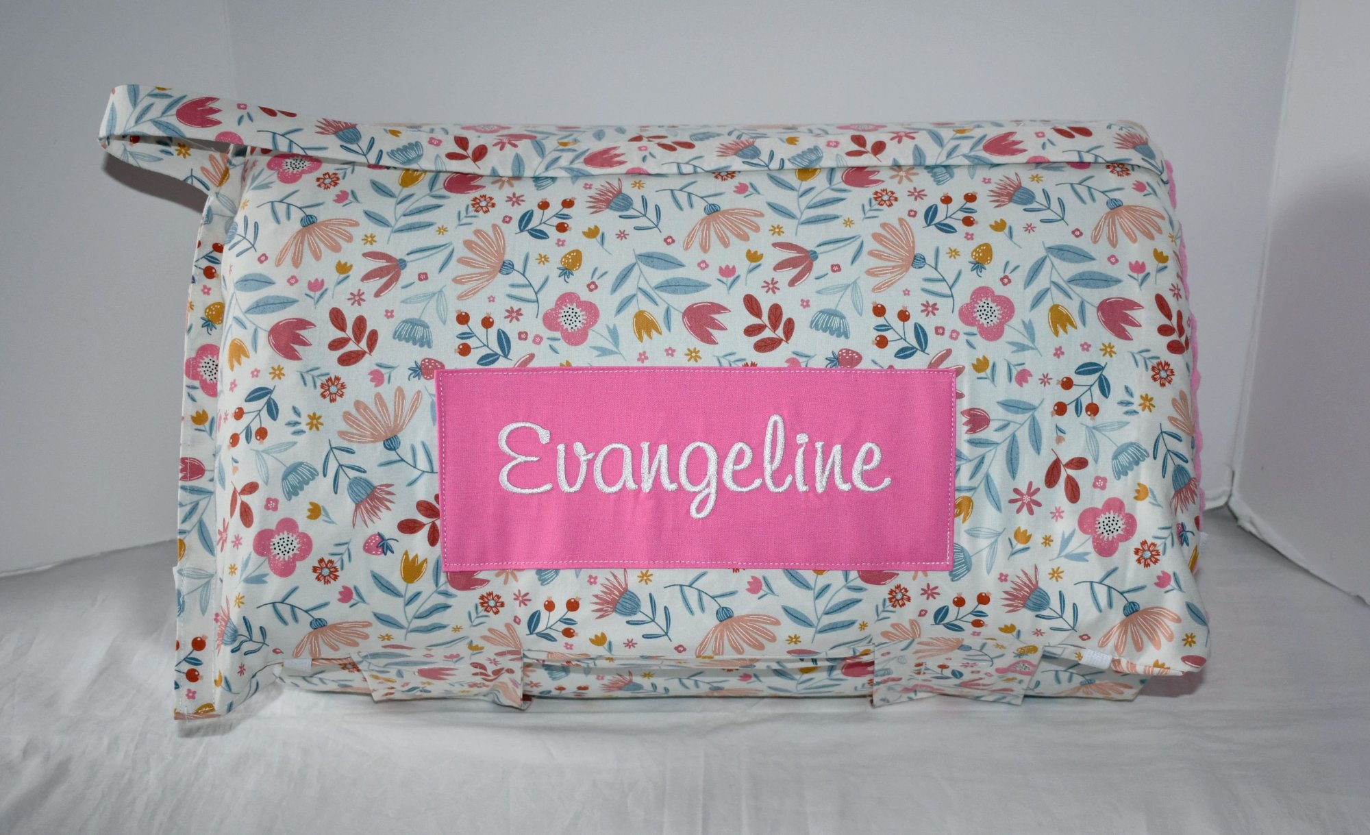 Spring Blossom Artistic Watercolor Garden Floral Flower 2 Memory Foam Kids Nap Mat with Pink Minky Dot Blanket