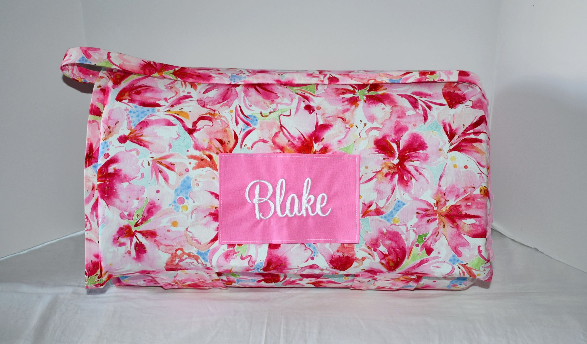 Summer Peony Watercolor Floral Flower Garden 2 Memory Foam Kids Nap Mat with Pink Minky Dot Blanket