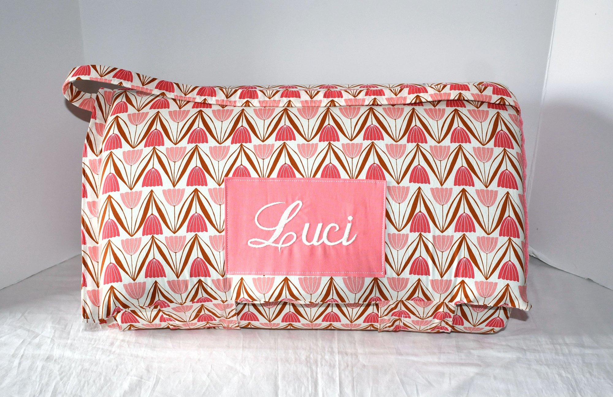 Tulip Retro Vintage Blush Floral Flower Garden 2 Memory Foam Kids Nap Mat with Coral Minky Dot Blanket