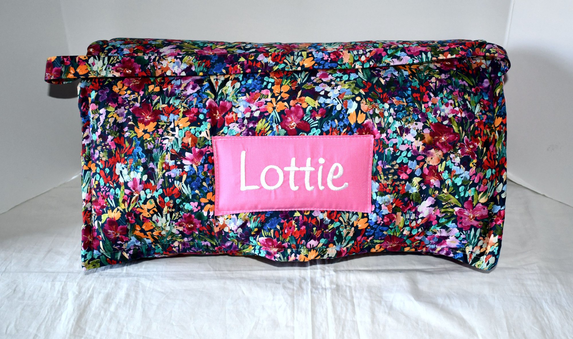 Tulip Rose Field Watercolor Flower Floral Garden Kids Batting Nap Mat with Pink Minky Dot Blanket