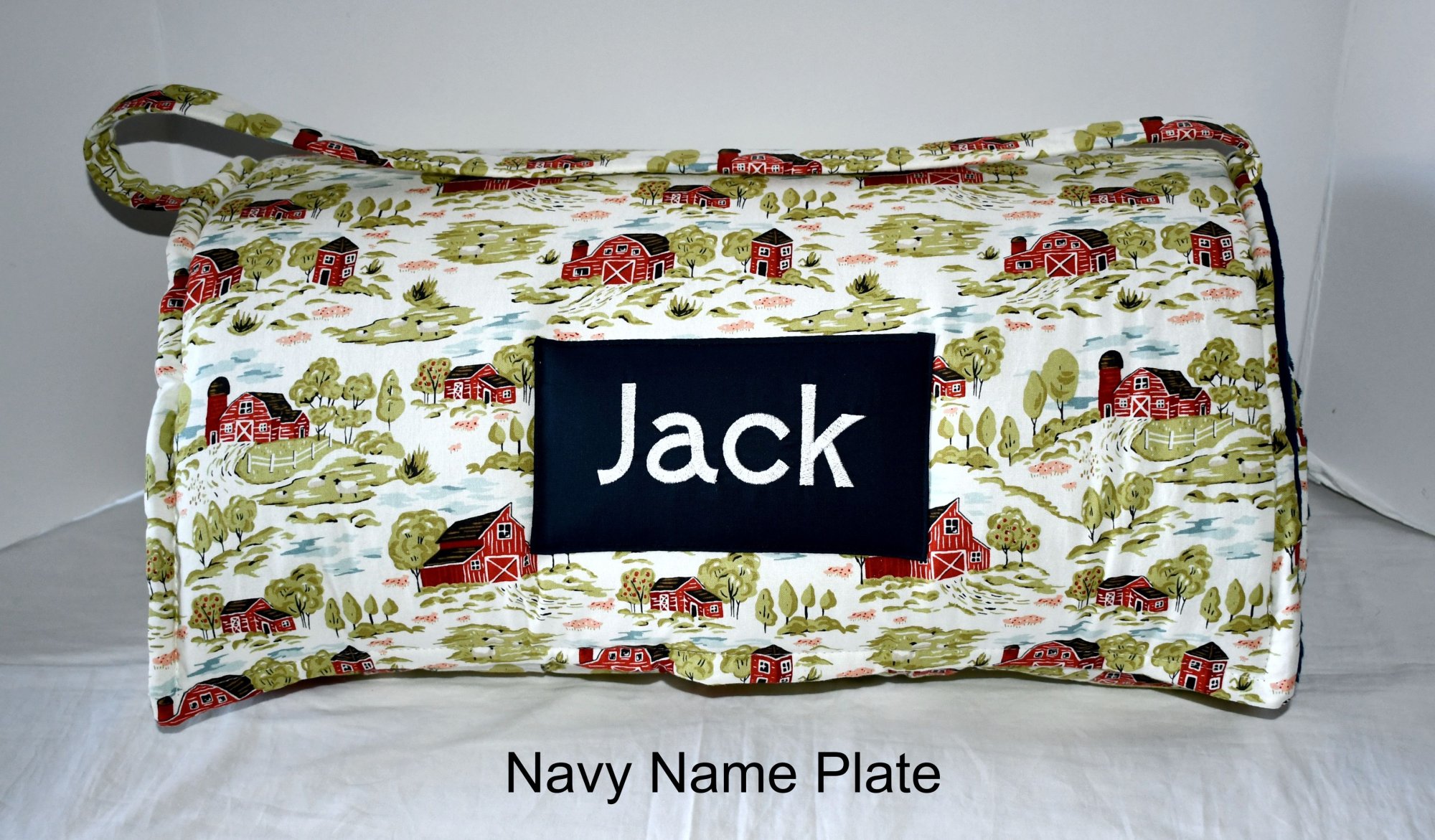 Animal Farm Ranch Vintage Watercolor Batting Kids Nap Mat with Navy Minky Dot Blanket