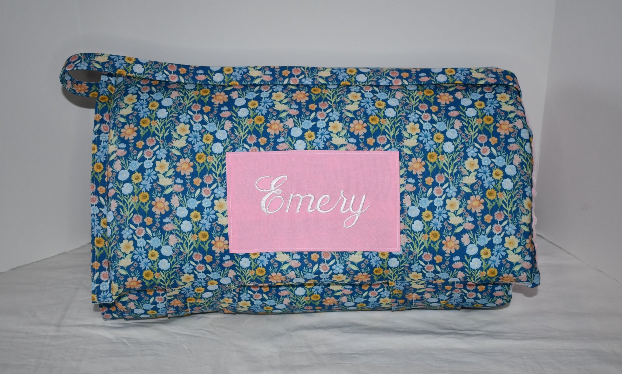 Wild Flower Artistic Watercolor Floral Garden 1.5 Memory Foam Kids Nap Mat with Light Pink Minky Dot Blanket
