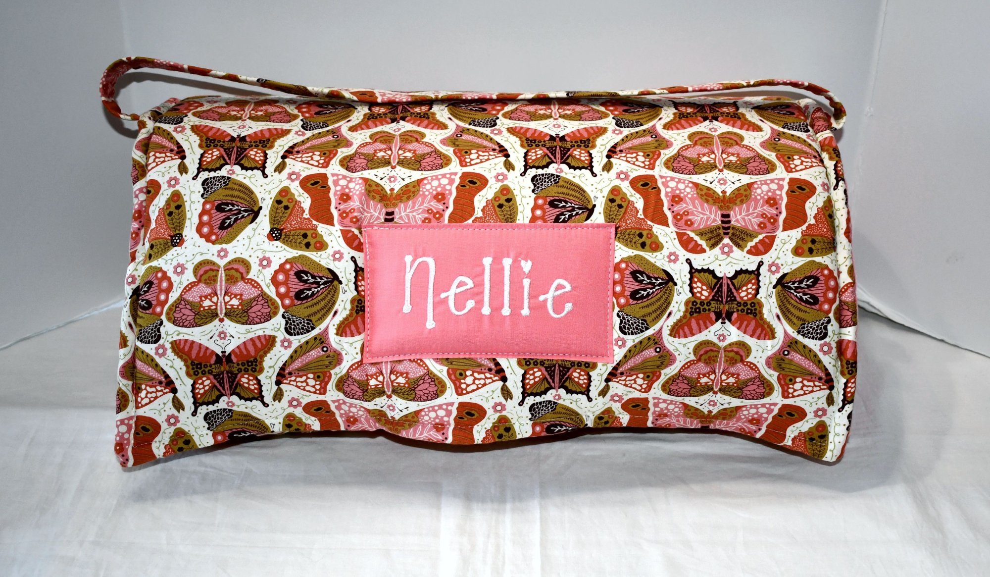Butterfly Golden Sage Kids Batting Nap Mat with a Coral Minky Dot Blanket