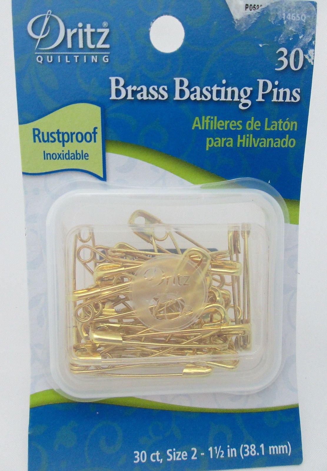 Dritz 30 Brass Basting Safety Pins Size 2 1 1/2 Gold in Plastic