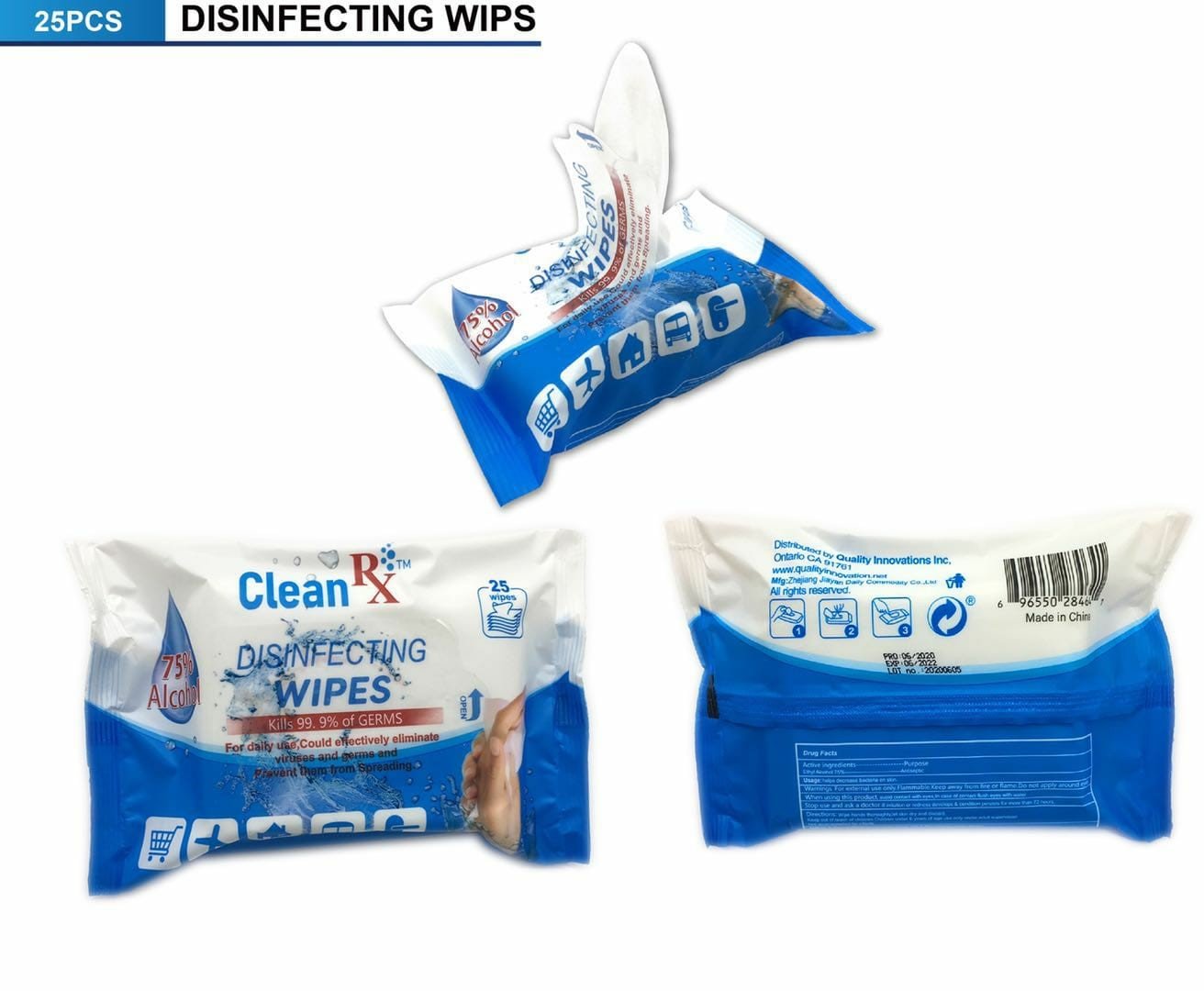 Disinfecting Wipes, 25 Ct., 75 Alcohol