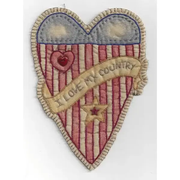 Primitive Heart Vintage Patriotic Pre-printed Embroidery Pattern