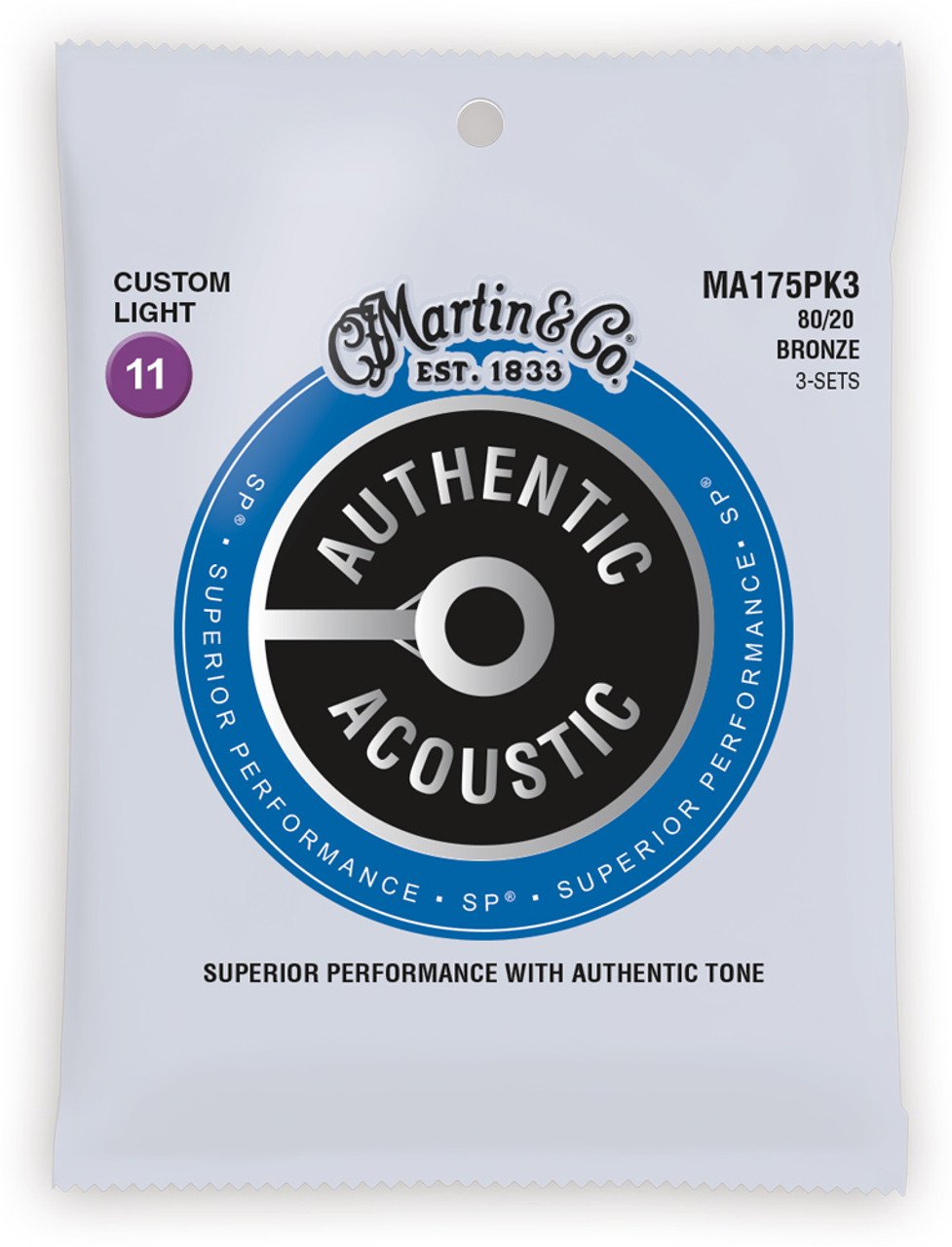 Martin Authentic Acoustic SP 80/20 Bronze Guitar Strings - 3 Pack