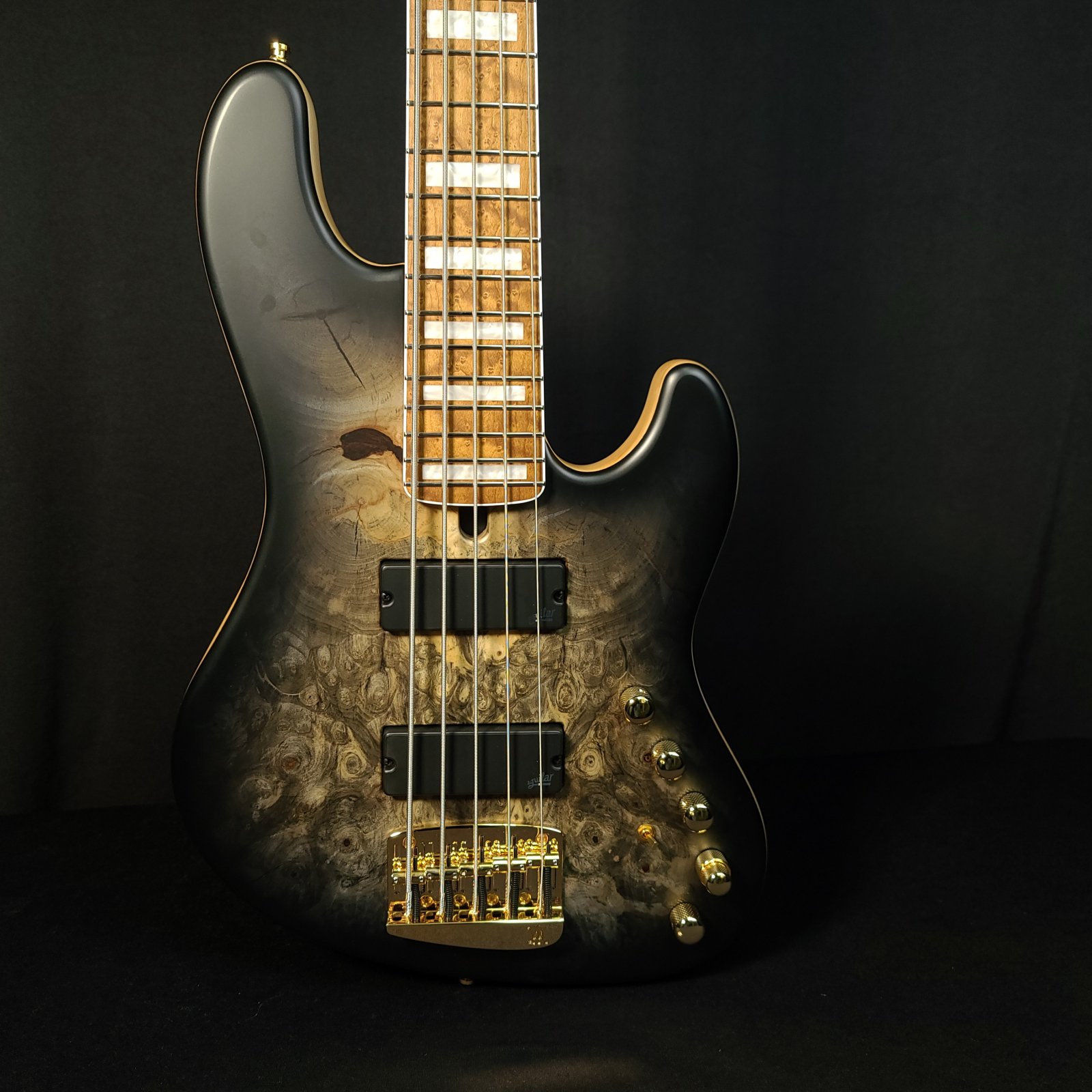 Mayones Jabba Custom BB 5 String Bass Black Buckeye Burl with Case