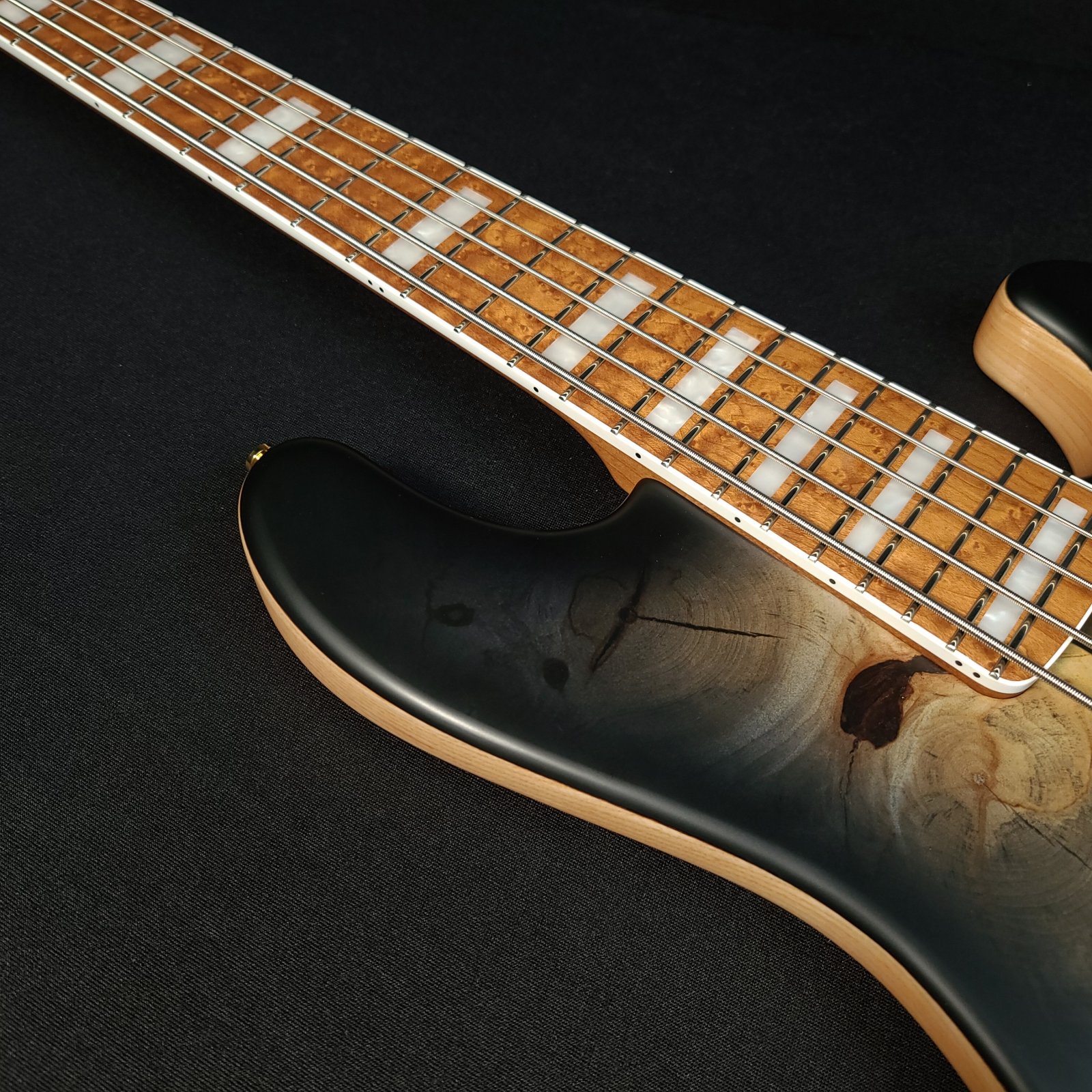 Mayones Jabba Custom BB 5 String Bass Black Buckeye Burl with Case
