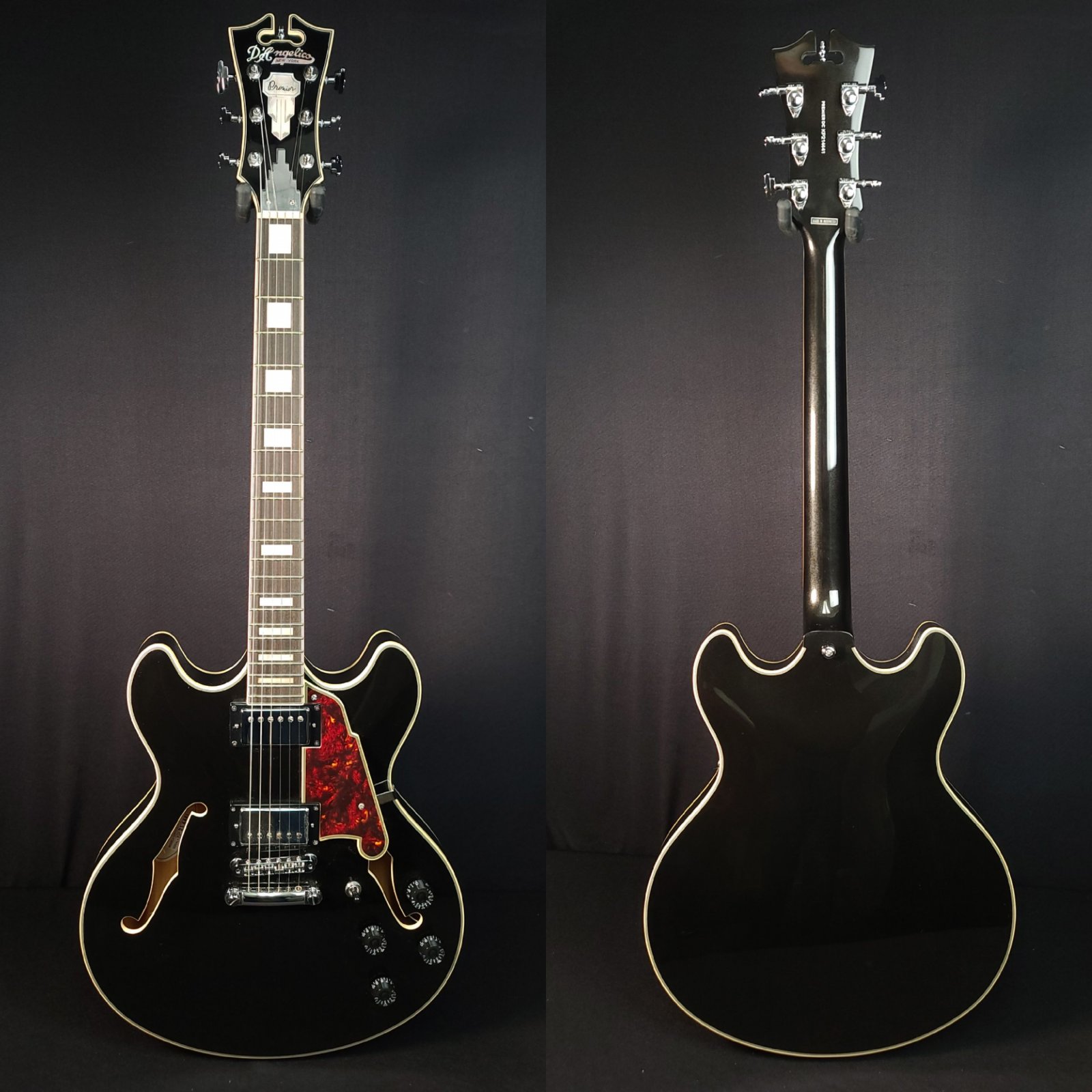 D'Angelico Premier DC Semi-Hollow Black Flake Guitar With Gig Bag