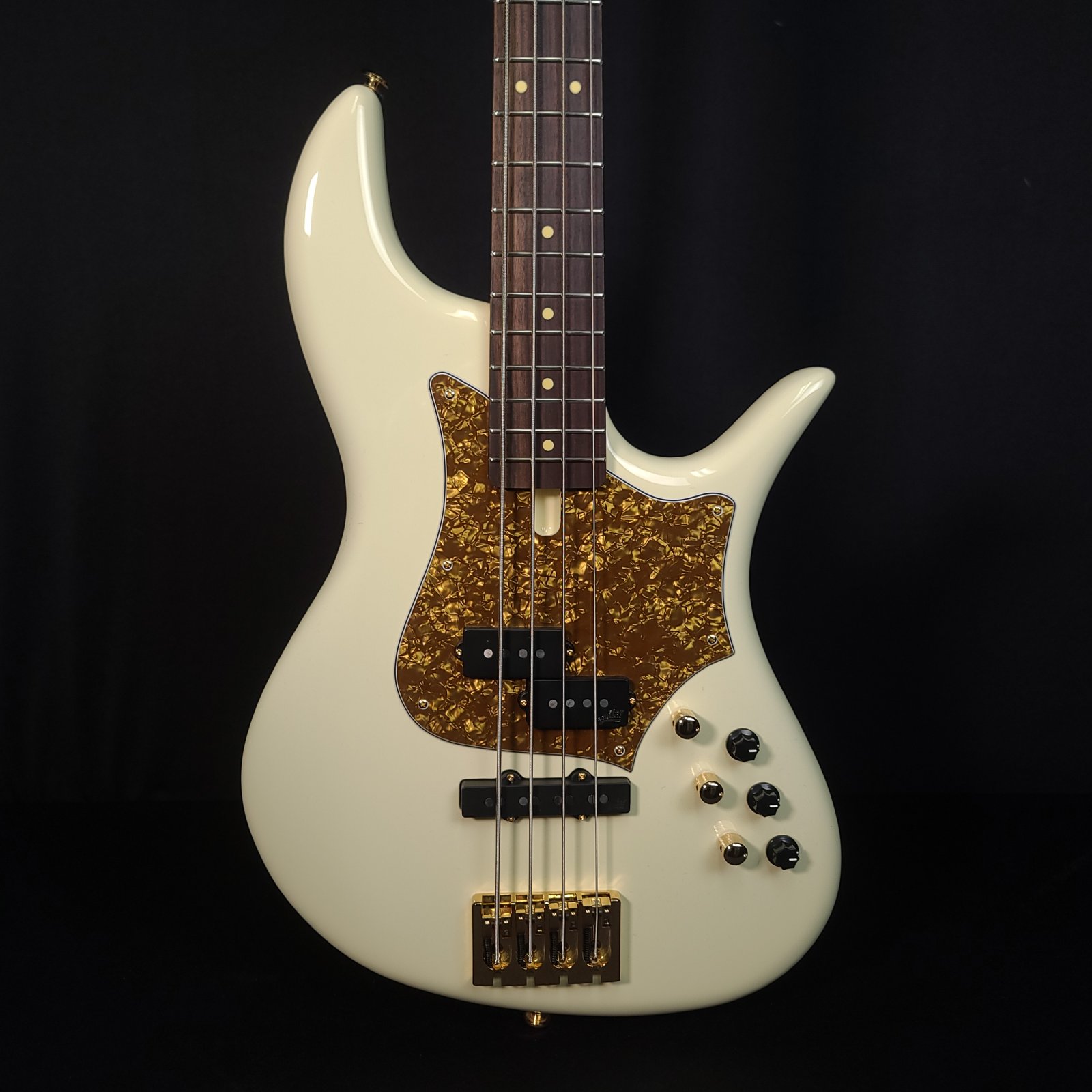 F Bass VF4-PJ Olympic White 4 String Bass, Gold Hardware, with Bag