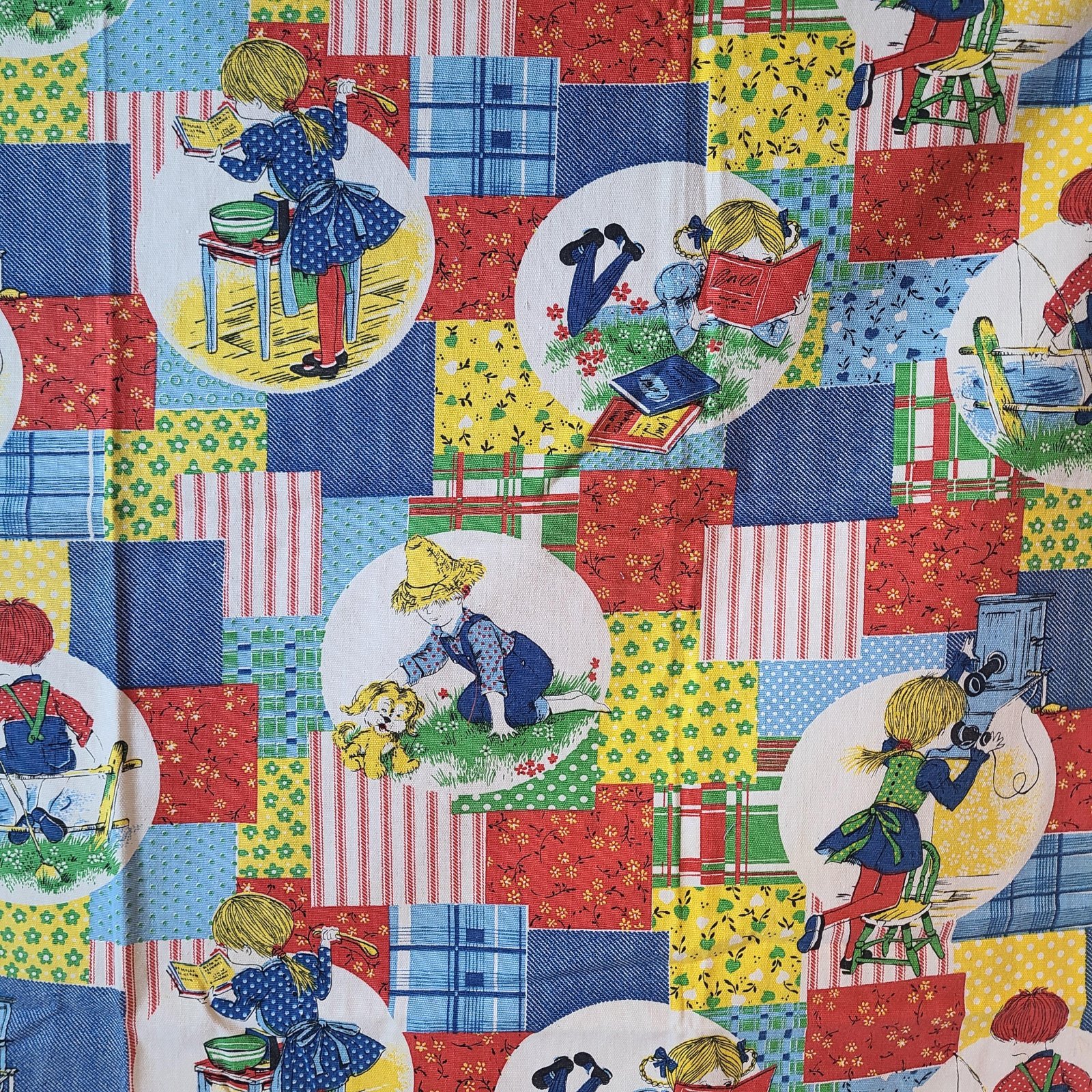 True Vintage Holly Hobbie Look Calico Ticking Stripe Printed