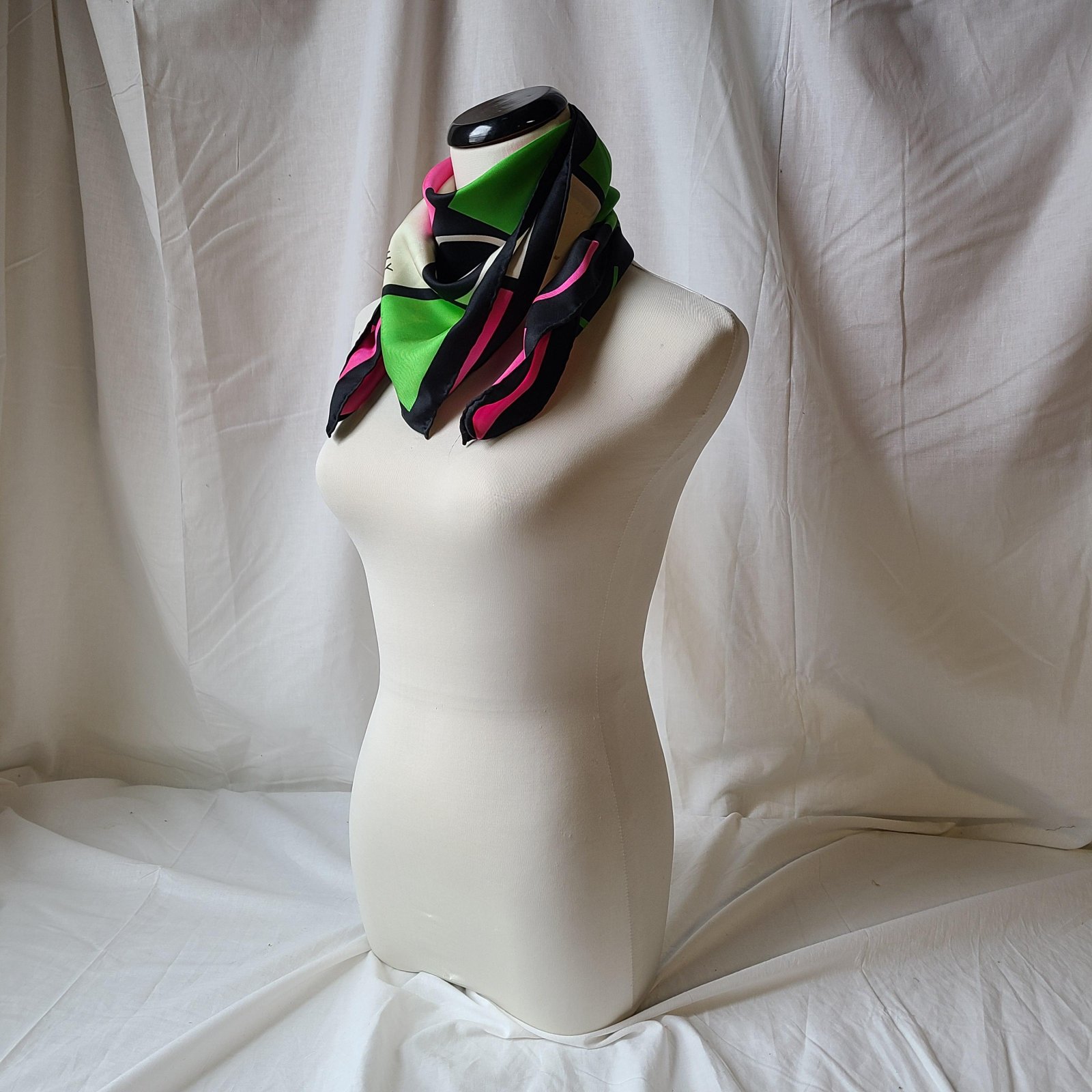 Vintage 27 Givenchy Scarf Bold Colorful Lime Green, Hot Pink