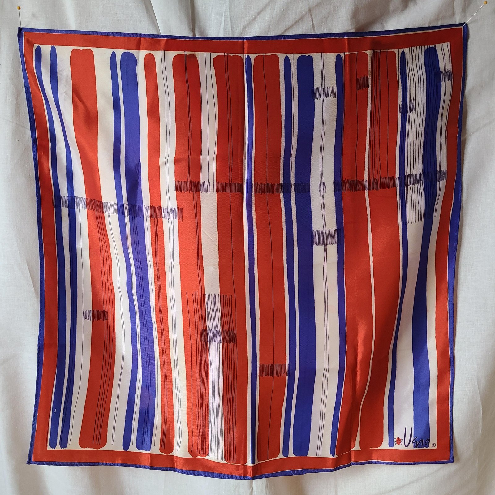 Vintage Vera Neumann 22 Scarf Graphic Red White and Blue 1970s Graphic Striped Fashion VTS143
