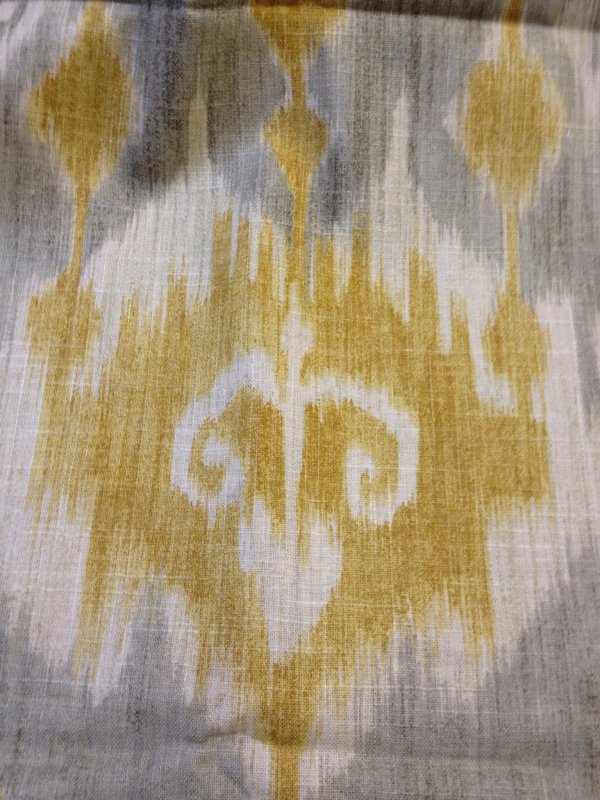 Kat Tribal Print Grey Mustard Cream Ivory Linen Fabric 4 Yard