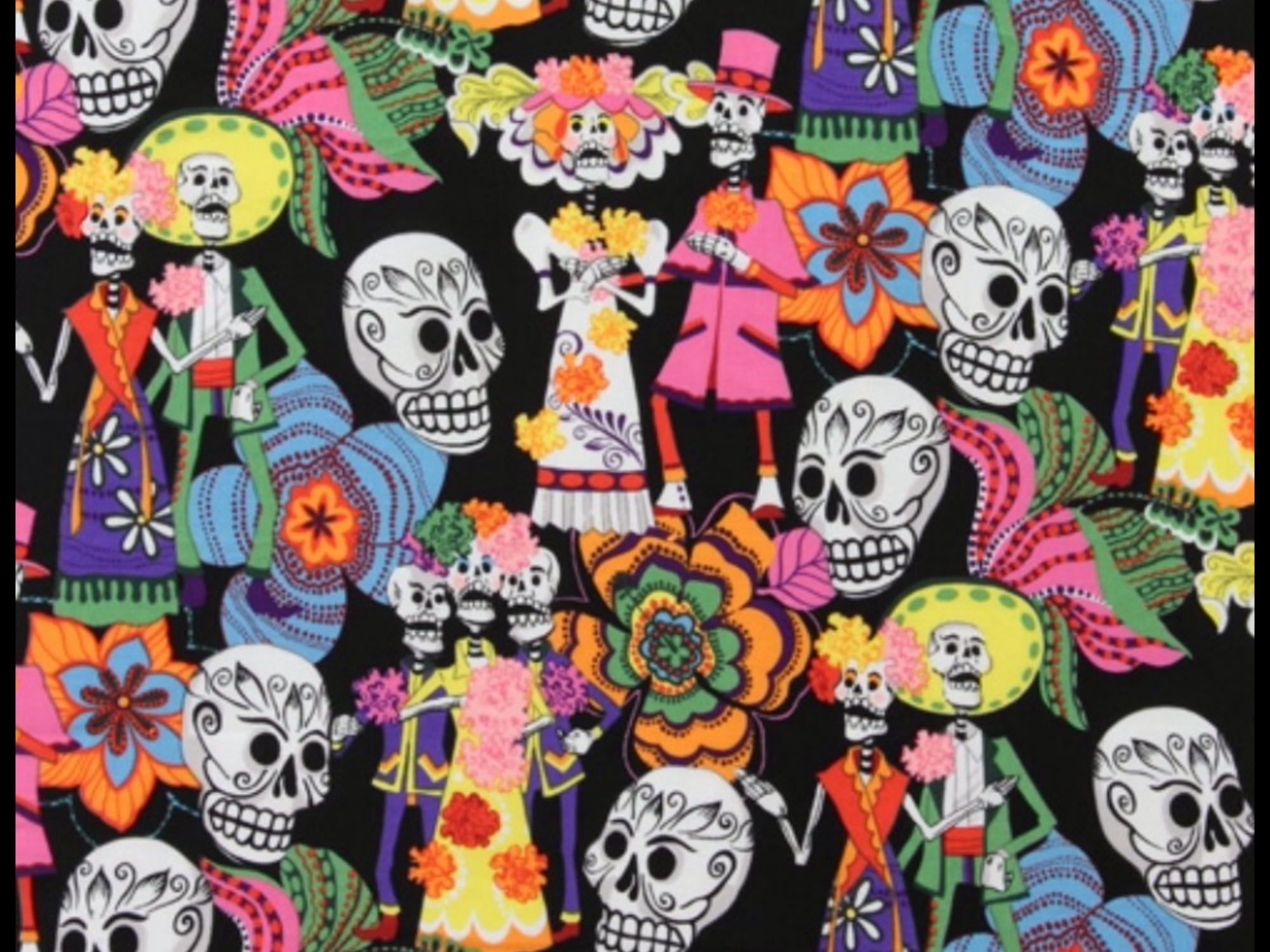 Los Novios Day Of The Dead Wedding Black Background Mexico Bride Los Novios Day Of The Dead Wedding Black Background Mexico Bride Groom Cotton Quilt Fabric Ah248