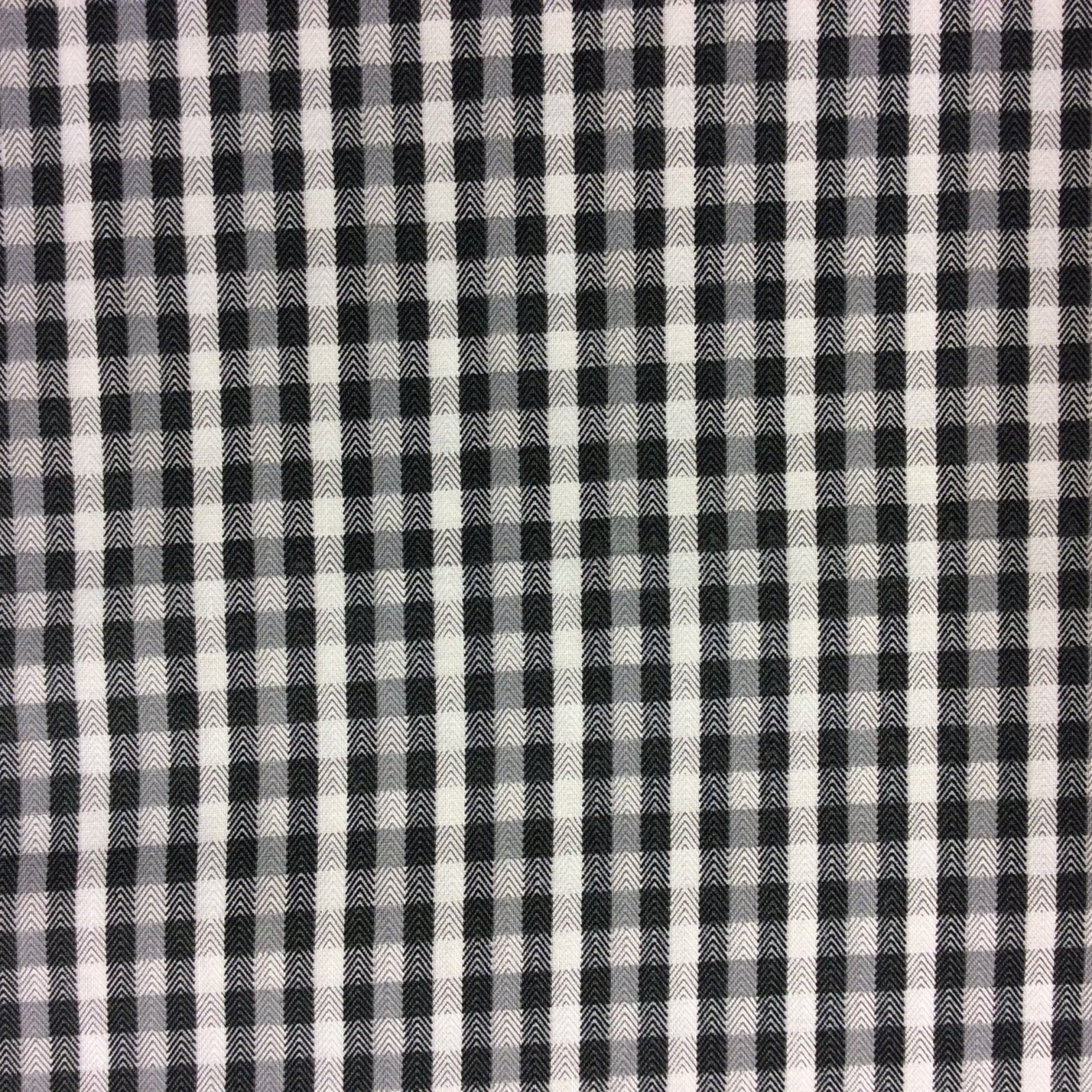 Gingham Modern Check Herringbone Plaid Grey White Cotton Quilt Fabric MD70