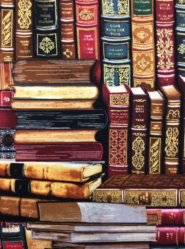 Literary Books Antique Beautiful Library Books Stacks Cotton Fabric