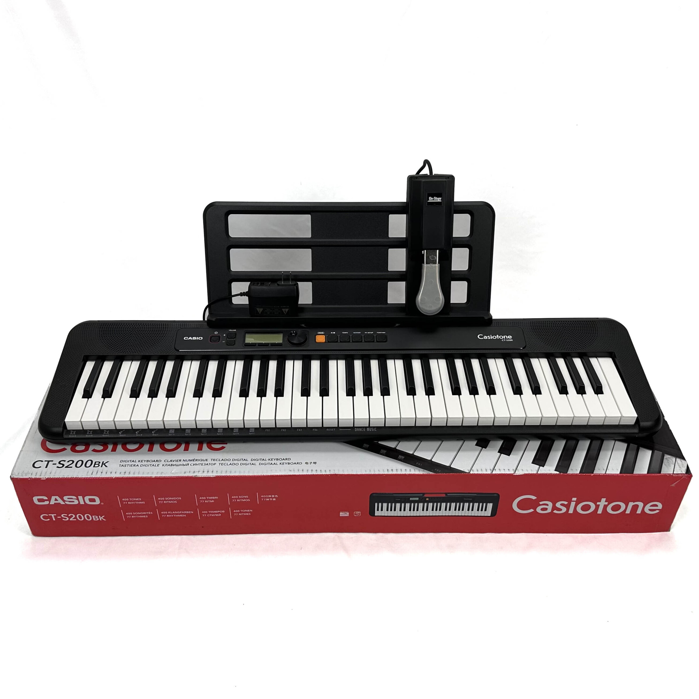 Casio CT-S200BK w/power supply and On-Stage KSP100 sustain pedal