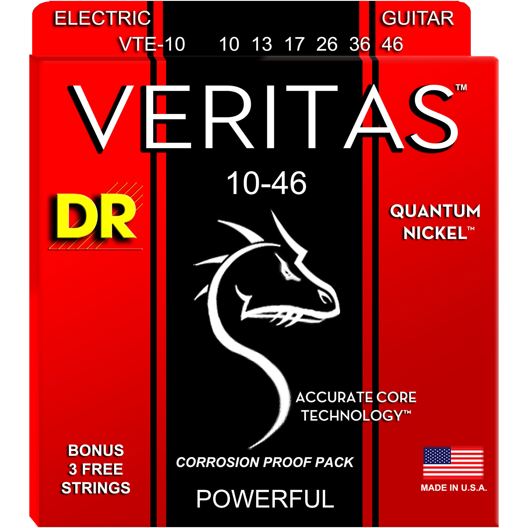 DR Strings VTE-10 Veritas Nickel Wraped Round Core Electric Guitar Strings. 10-46