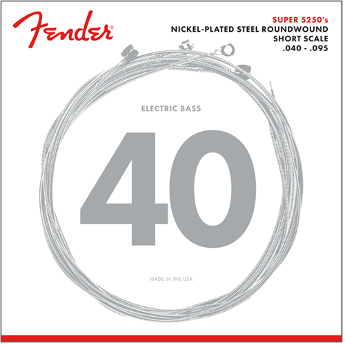 Fender Super 5250 Bass Strings, Nickel-Plated Steel Roundwound, Short Scale, 5250XL .040-.095 Gauges, (4)