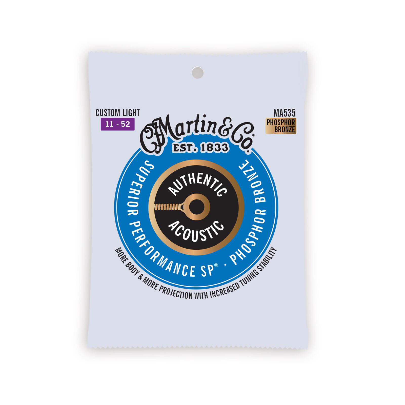 Martin MA535 11-52 SP Phosphor Bronze Custom Light Authentic Acoustic Guitar Strings