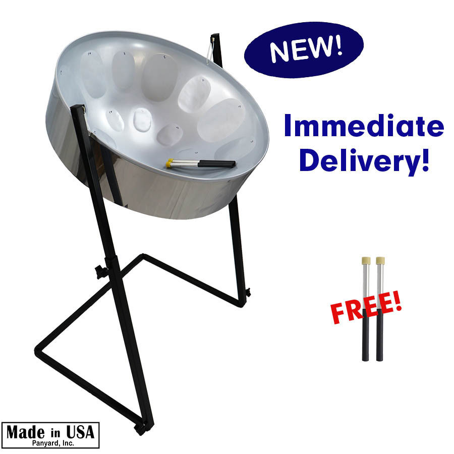 Panyard C-20 Lead Steel Pan - High Gloss Silver PACKAGE - Pan + Stand + FREE Mallets