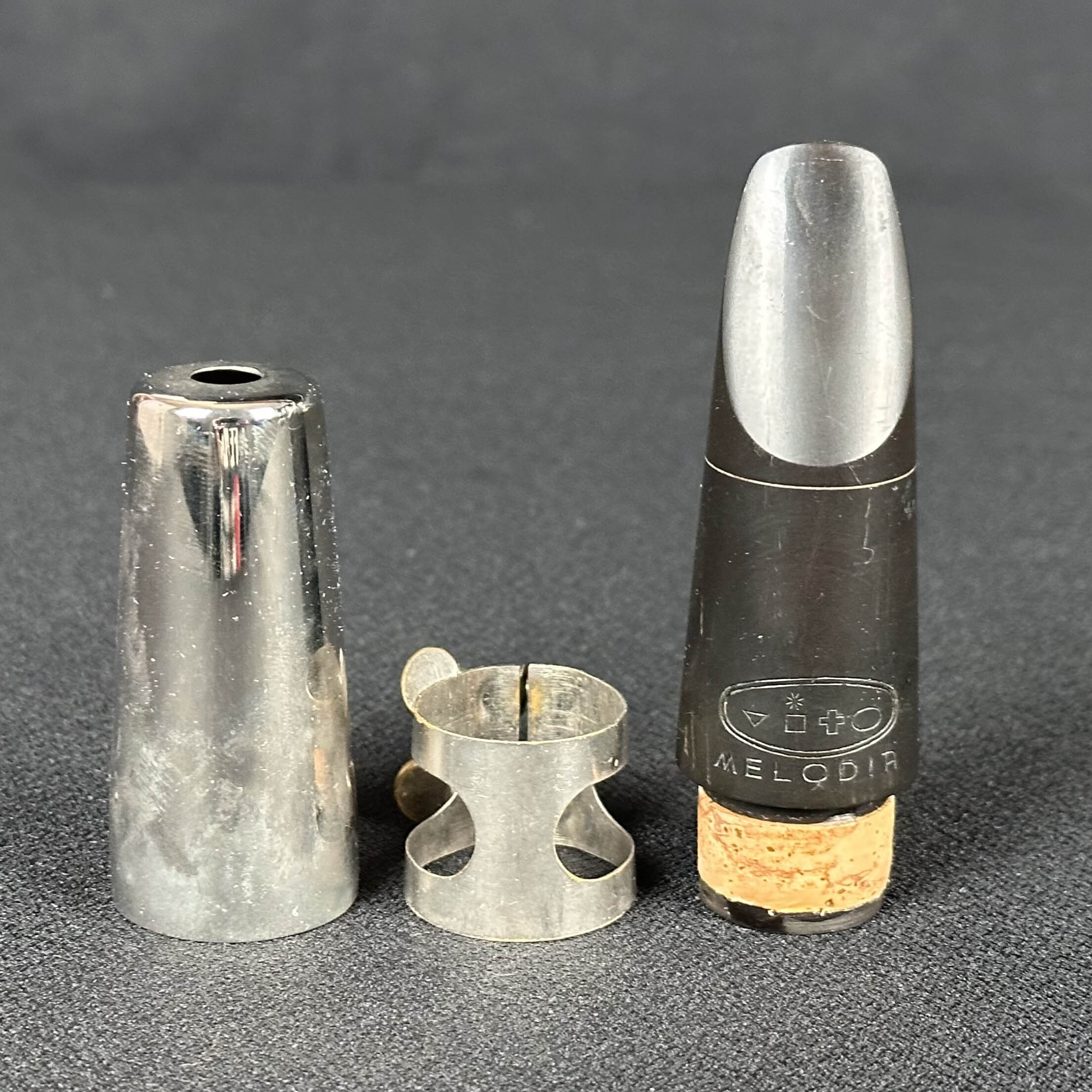 Vintage Vito Melodia Hard Rubber 2V Bb Clarinet Mouthpiece, Nickel Ligature, Cap