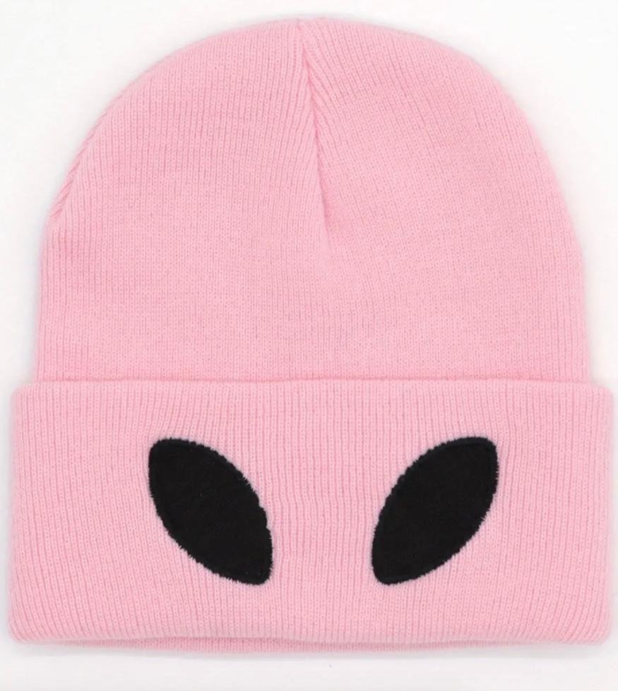 isecai Whimsy Beanie pink×white Alien Eyes Embroidered Beanie OS (Pink) - 2100332