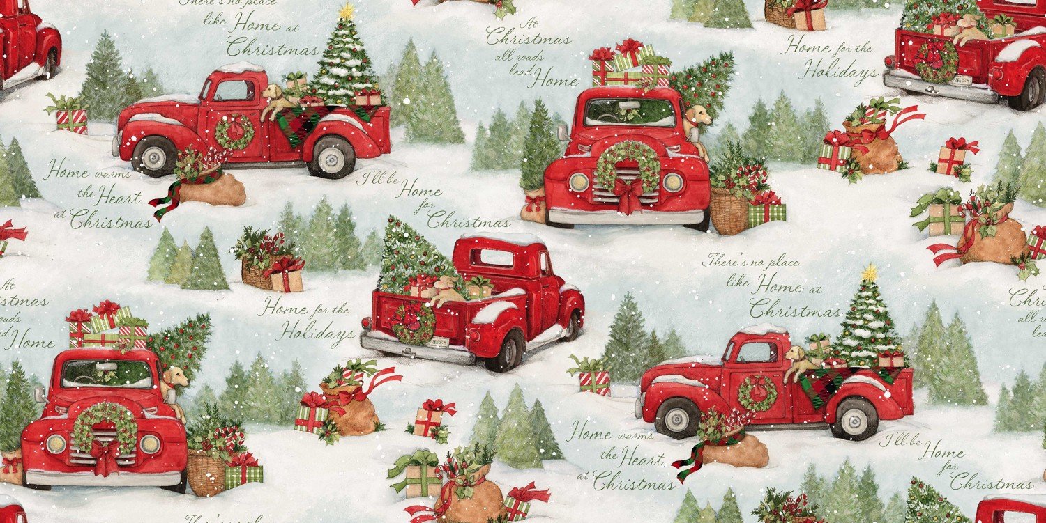 Home for Christmas Red Truck fabric by Susan Winget for