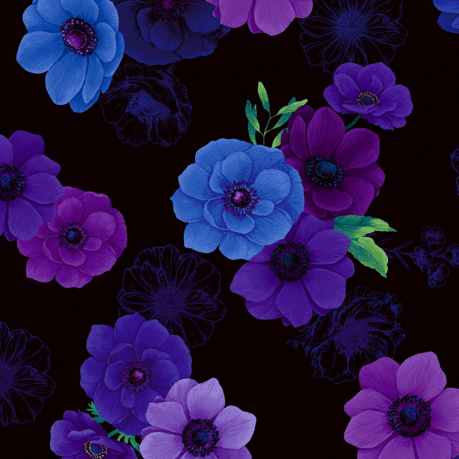 Timeless Treasures Misty Digital by Chong-A Hwang CD6844 Black Flower Toss