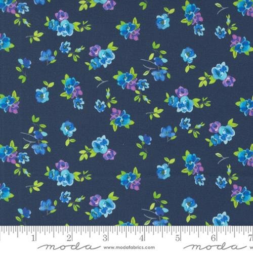 Flower Patches Vintage Chintz Florals Dark Blue 