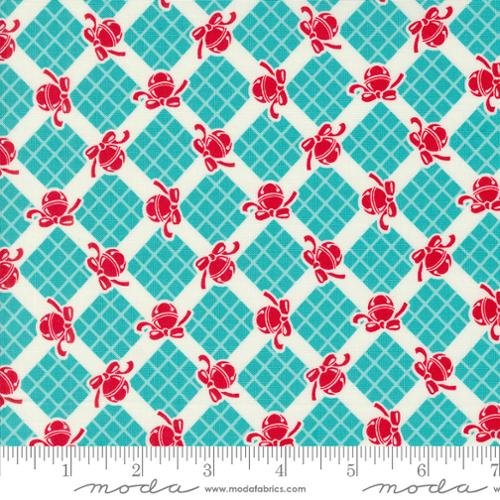 Kitty Christmas Bells Checks Plaids Aqua 
