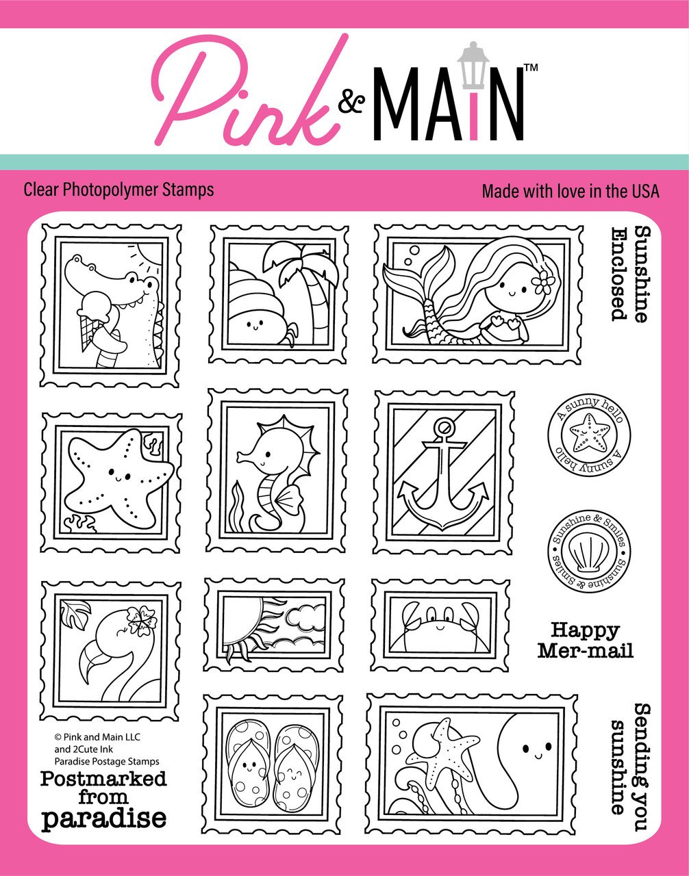 Pink and Main Paradise Postage Stamps 