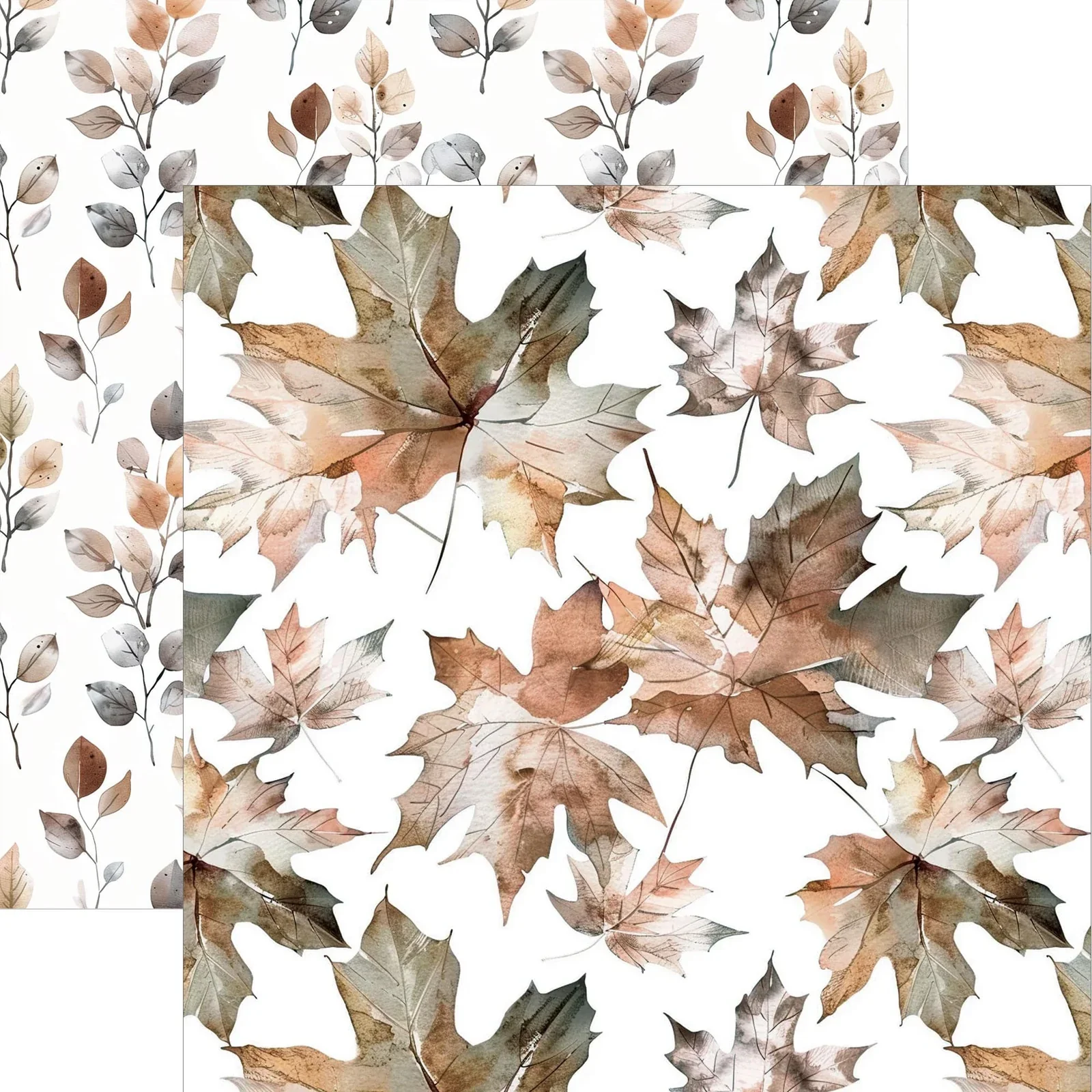 Scrapbook Paper 12x12- Brown Watercolor Leaves