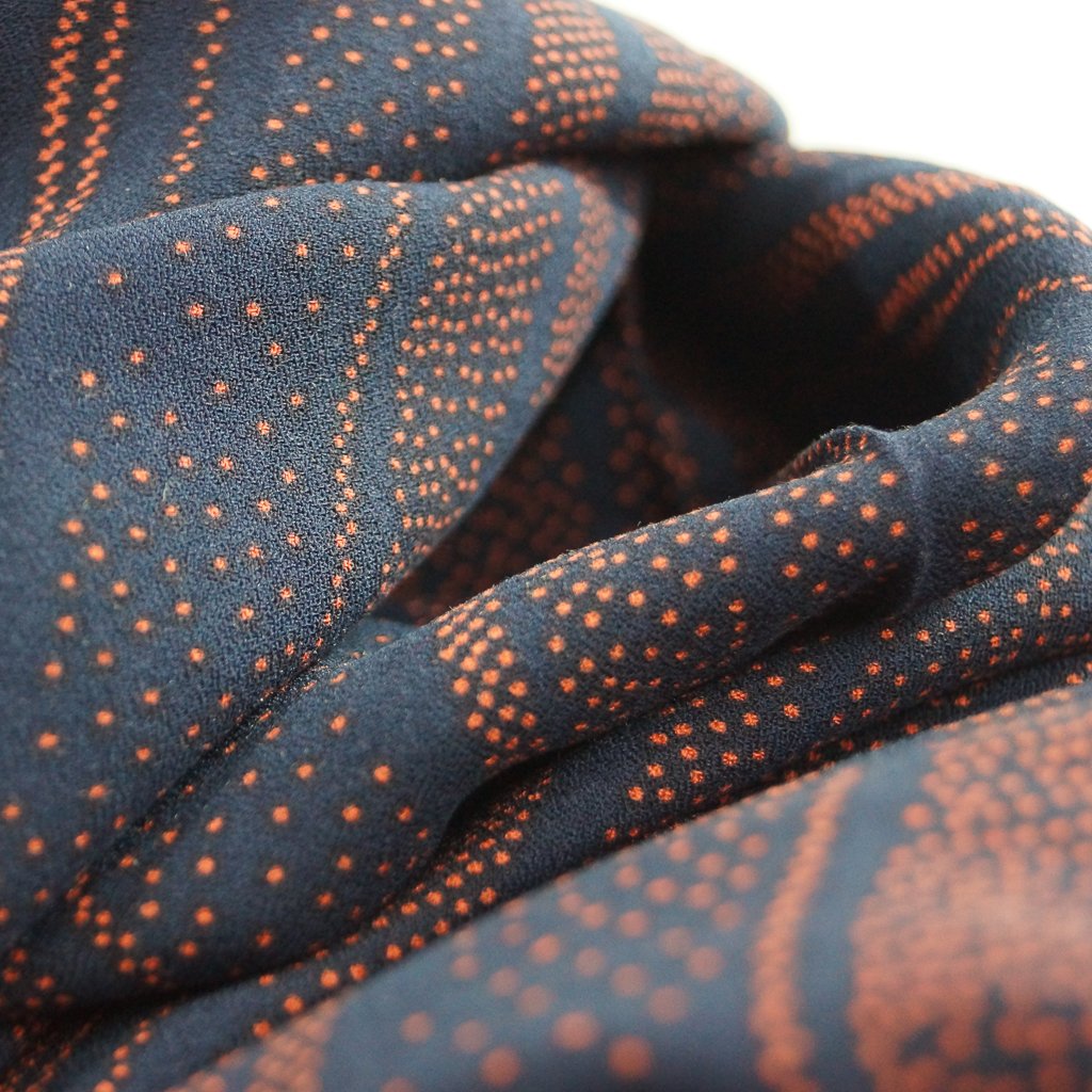 Rayon Crepe Navy with Coral Dotted Stripes