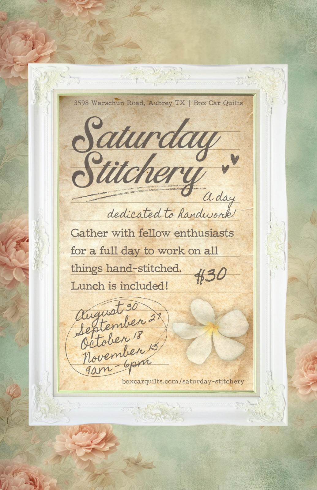 Cozy hand stitching at Saturday Stitchery