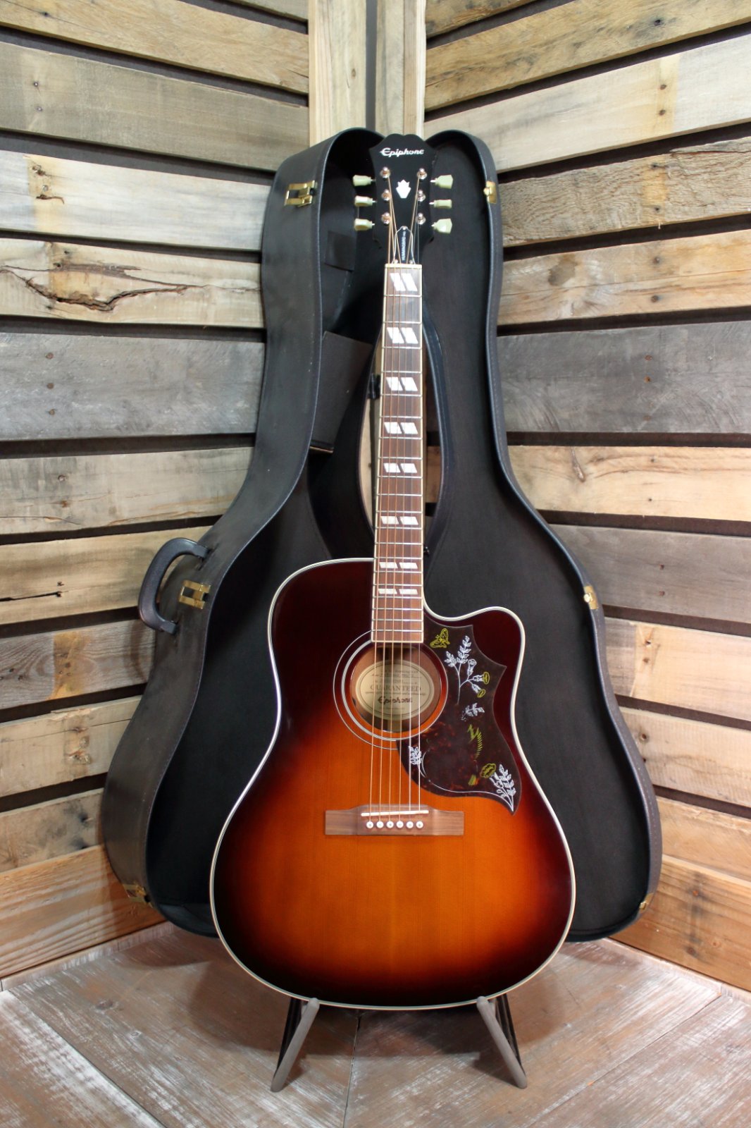 epiphone hummingbird pro tobacco sunburst Used Epiphone Hummingbird Pro Acoustic Guitar with Chipboard Case