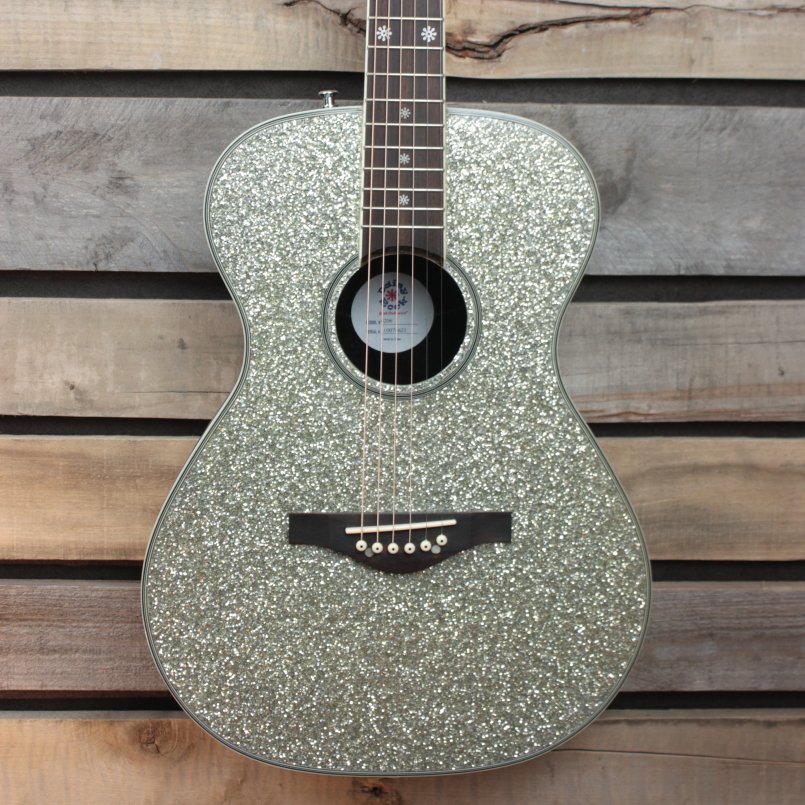 Used Daisy Rock Pixie Silver Sparkle Acoustic Guitar with Gigbag