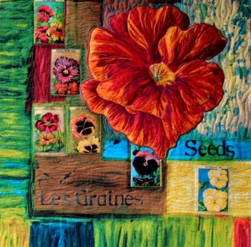 Red flower thread painting class example