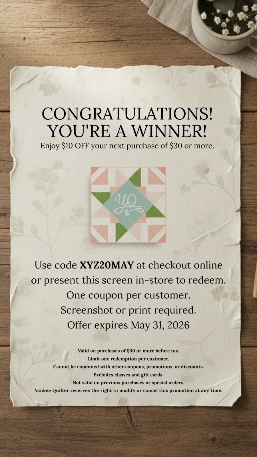 Yankee Quilter Winner