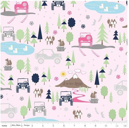 Riley Blake J Is For Jeep Pink Flannel Fabric