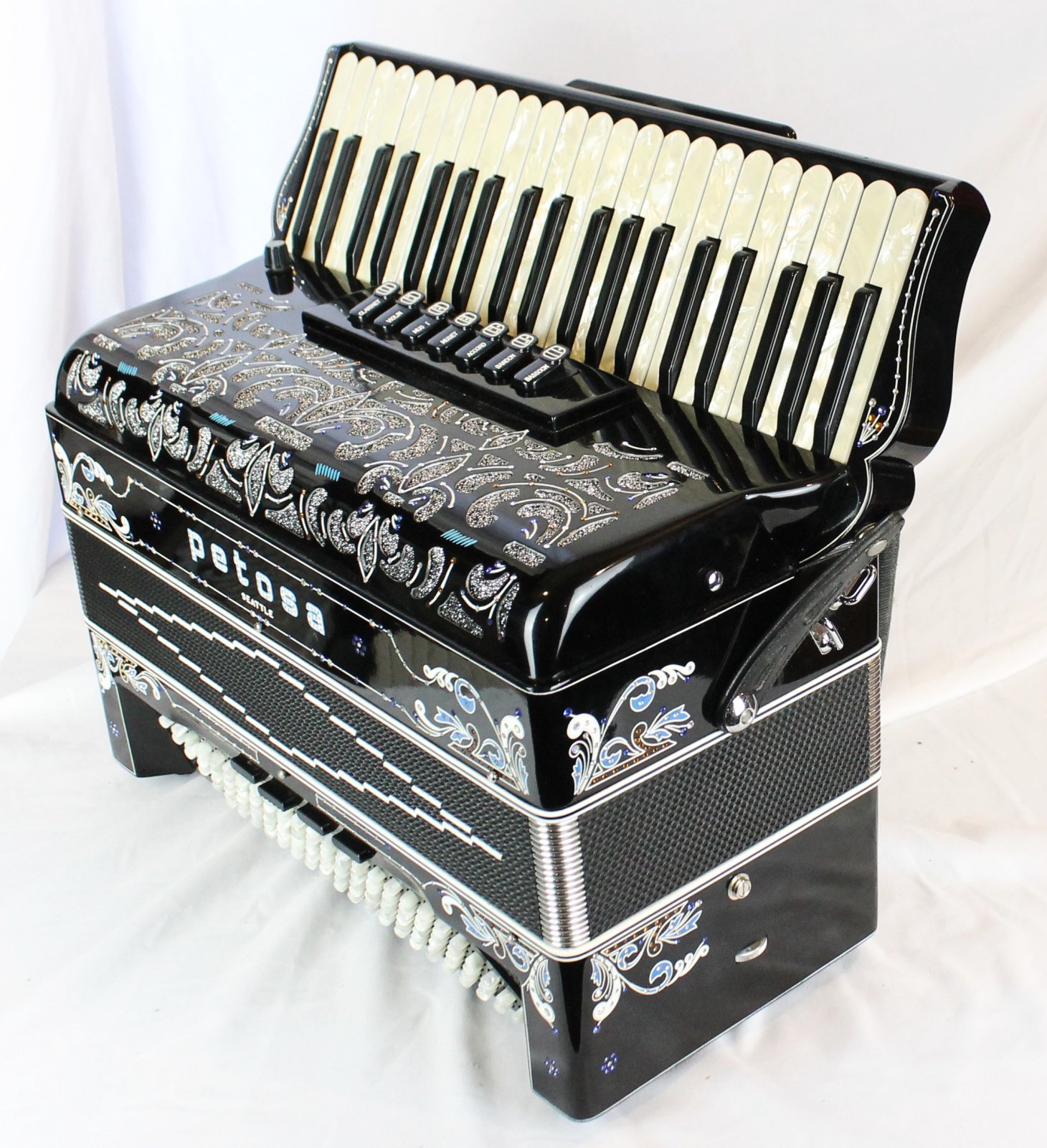 7864 - Black Decorated Petosa Tuba Bass Piano Accordion LMMM 41 120