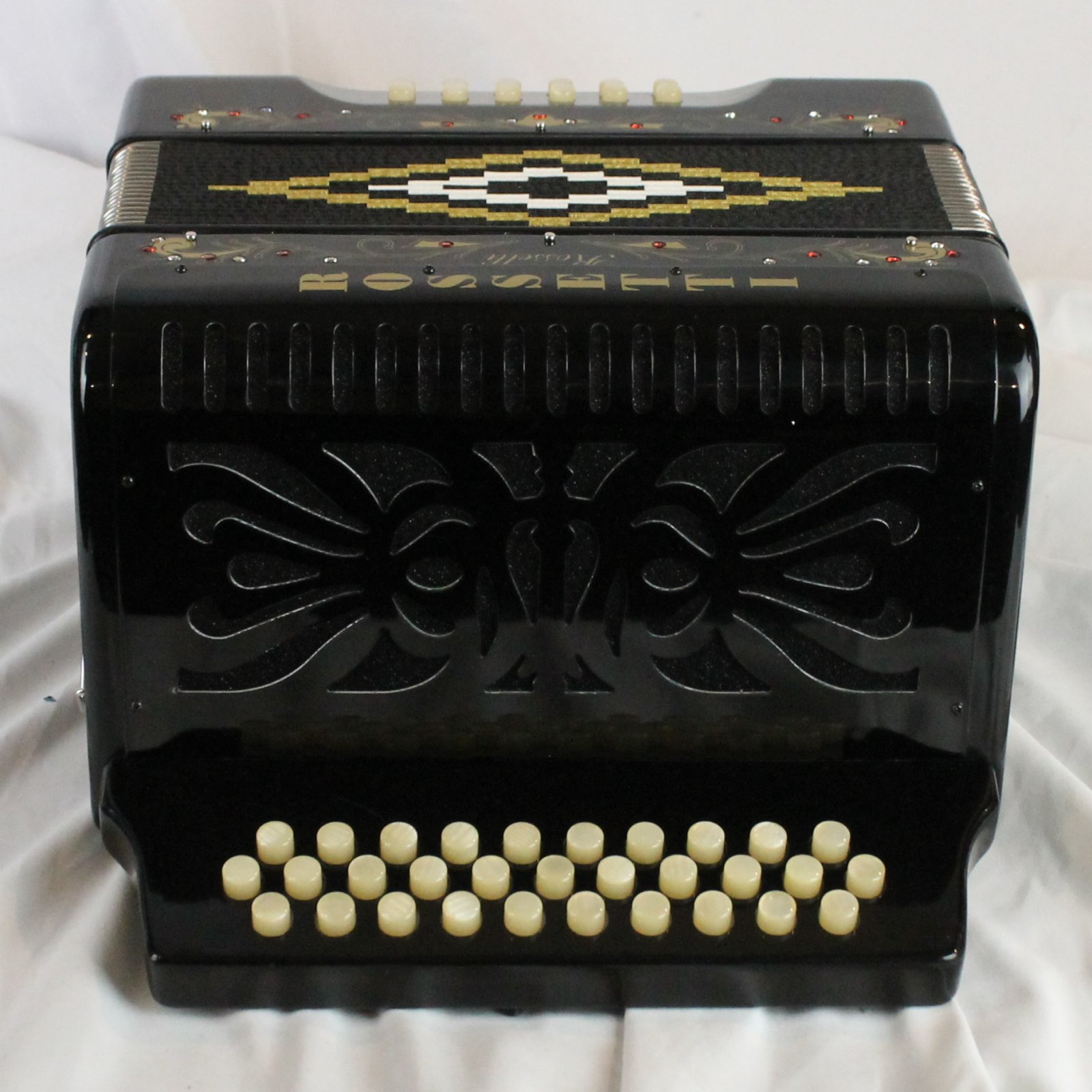NEW Black Decorated Rossetti 3112 Diatonic Button Accordion FBbEb